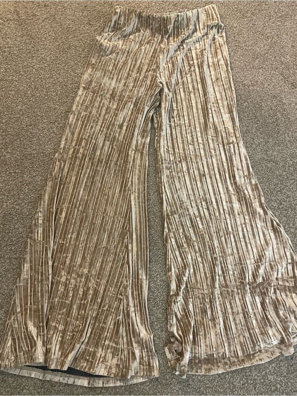 Free People Crushed Velvet Pleated Wide-Leg Pants — Taupe